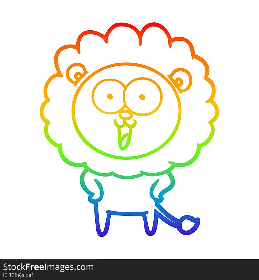 rainbow gradient line drawing happy cartoon lion