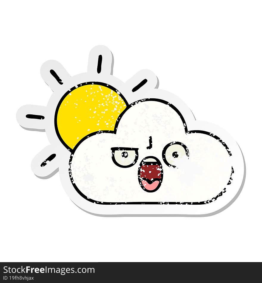 distressed sticker of a cute cartoon sun and cloud