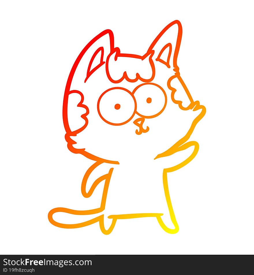 warm gradient line drawing of a happy cartoon cat