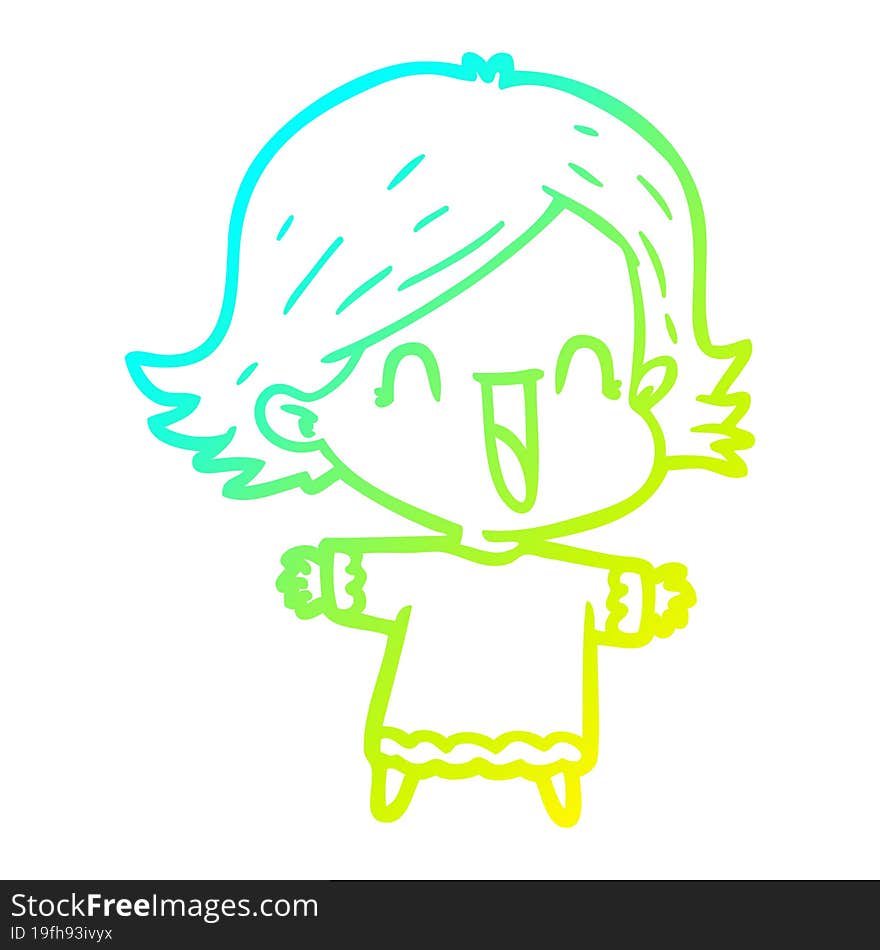 cold gradient line drawing cartoon happy woman