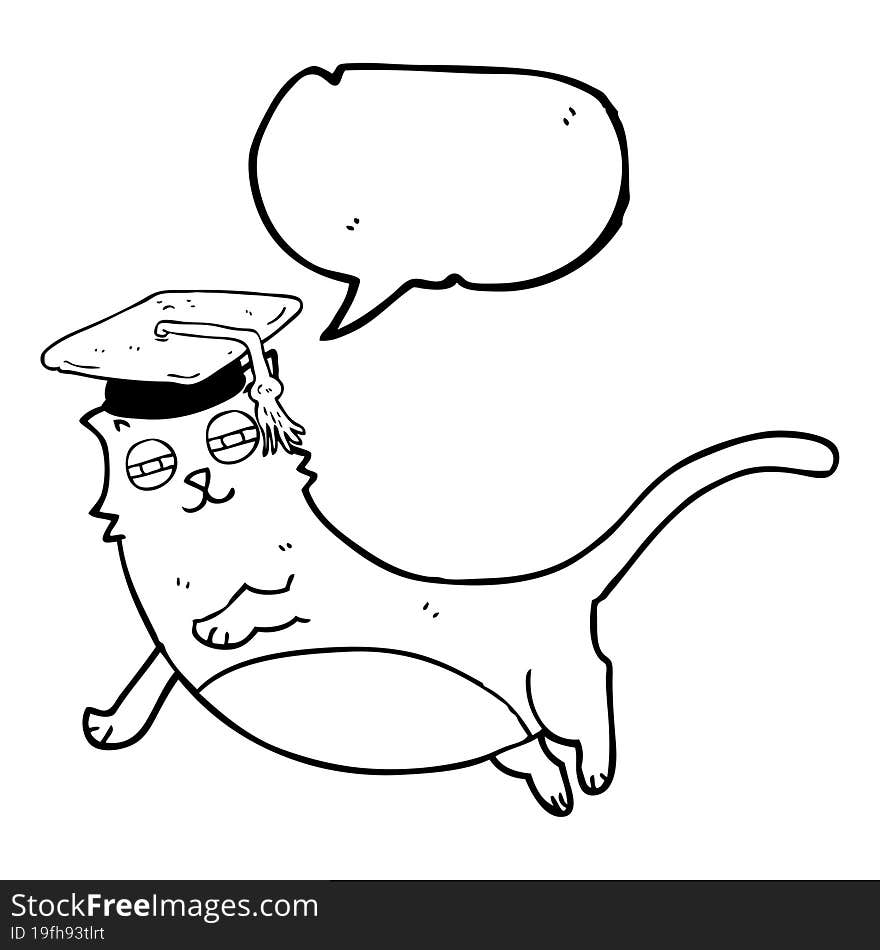 speech bubble cartoon cat with graduate cap