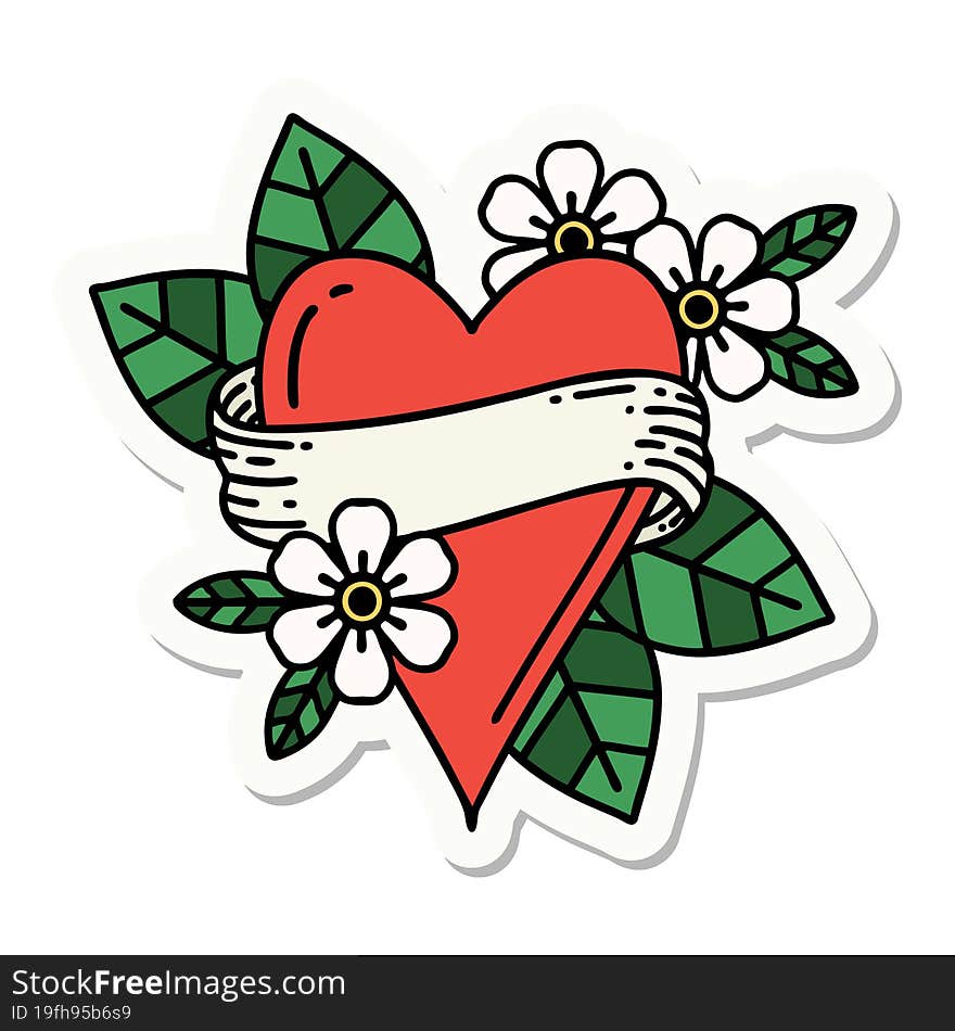 Tattoo Style Sticker Of A Heart And Banner