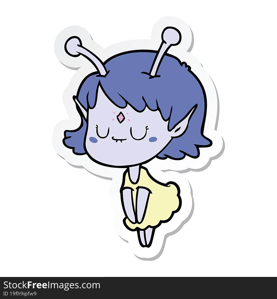 sticker of a cartoon alien girl