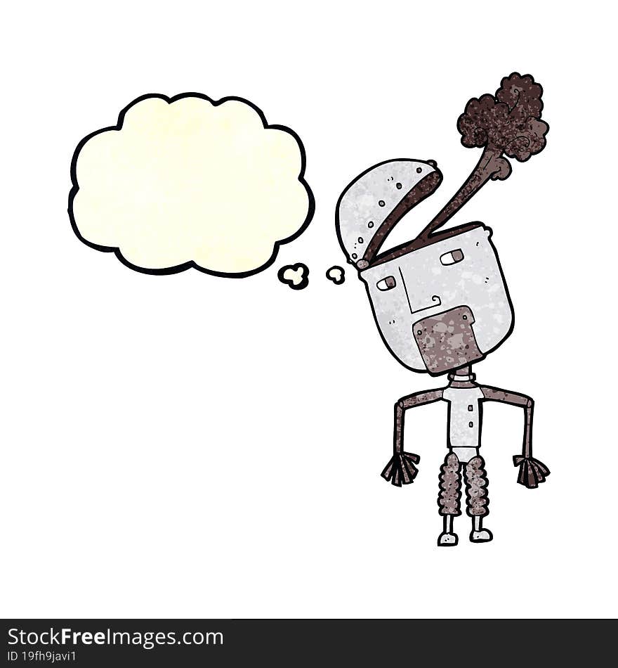 cartoon funny robot with thought bubble