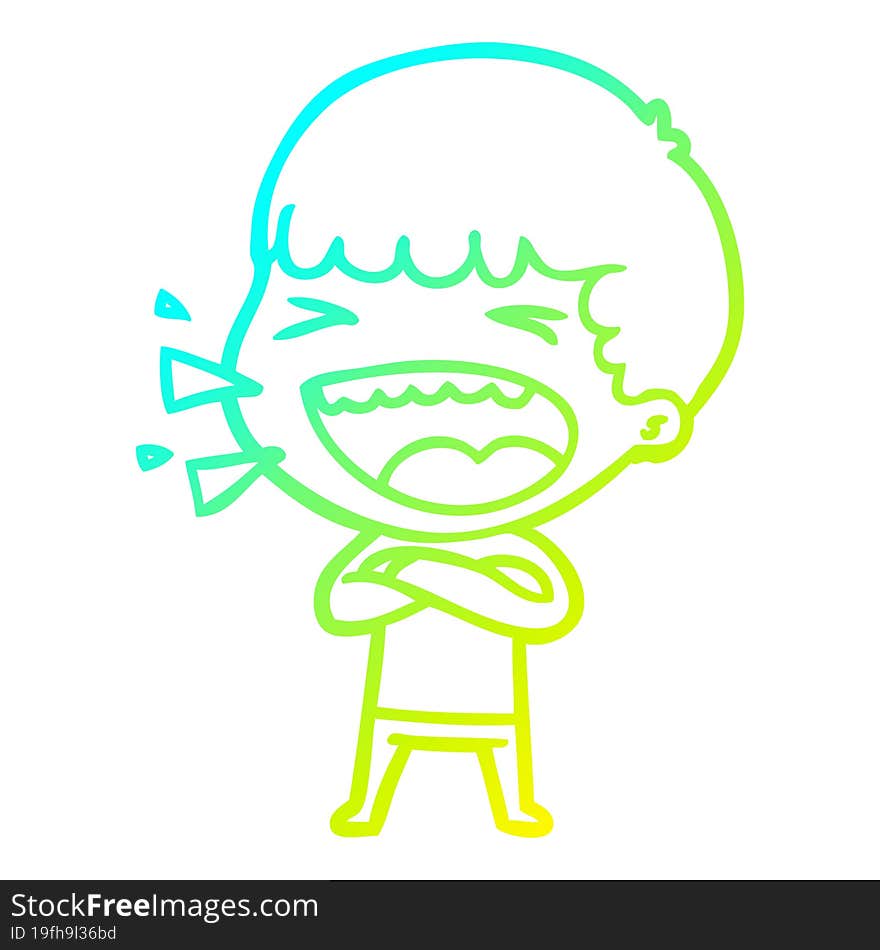 cold gradient line drawing of a cartoon laughing man