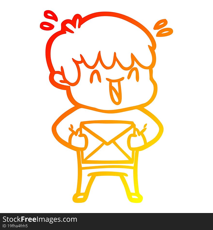 Warm Gradient Line Drawing Cartoon Laughing Boy