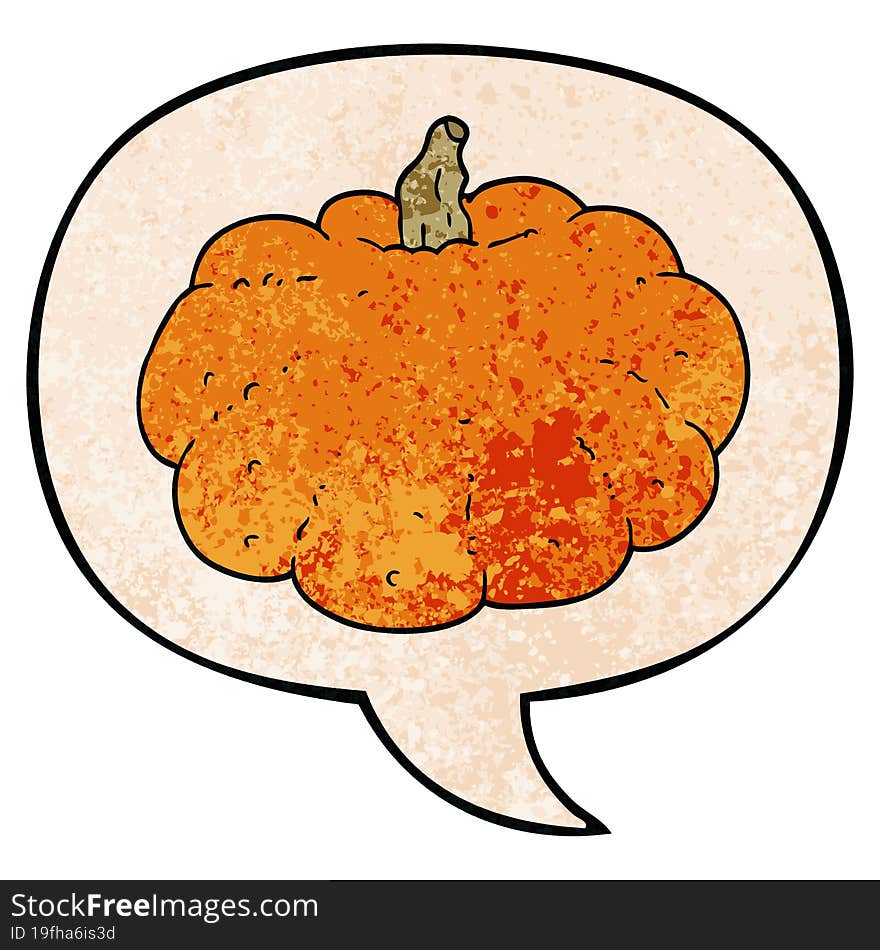 Cartoon Pumpkin And Speech Bubble In Retro Texture Style