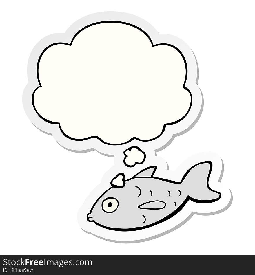 cartoon fish and thought bubble as a printed sticker