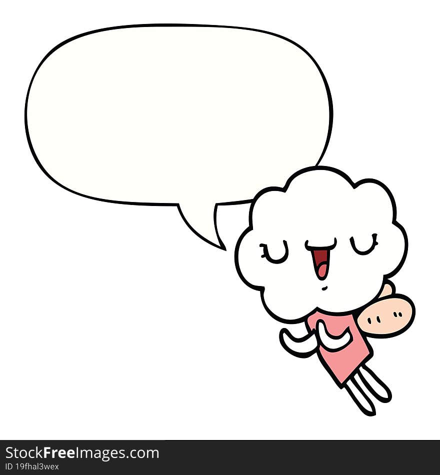 Cute Cartoon Cloud Head Creature And Speech Bubble