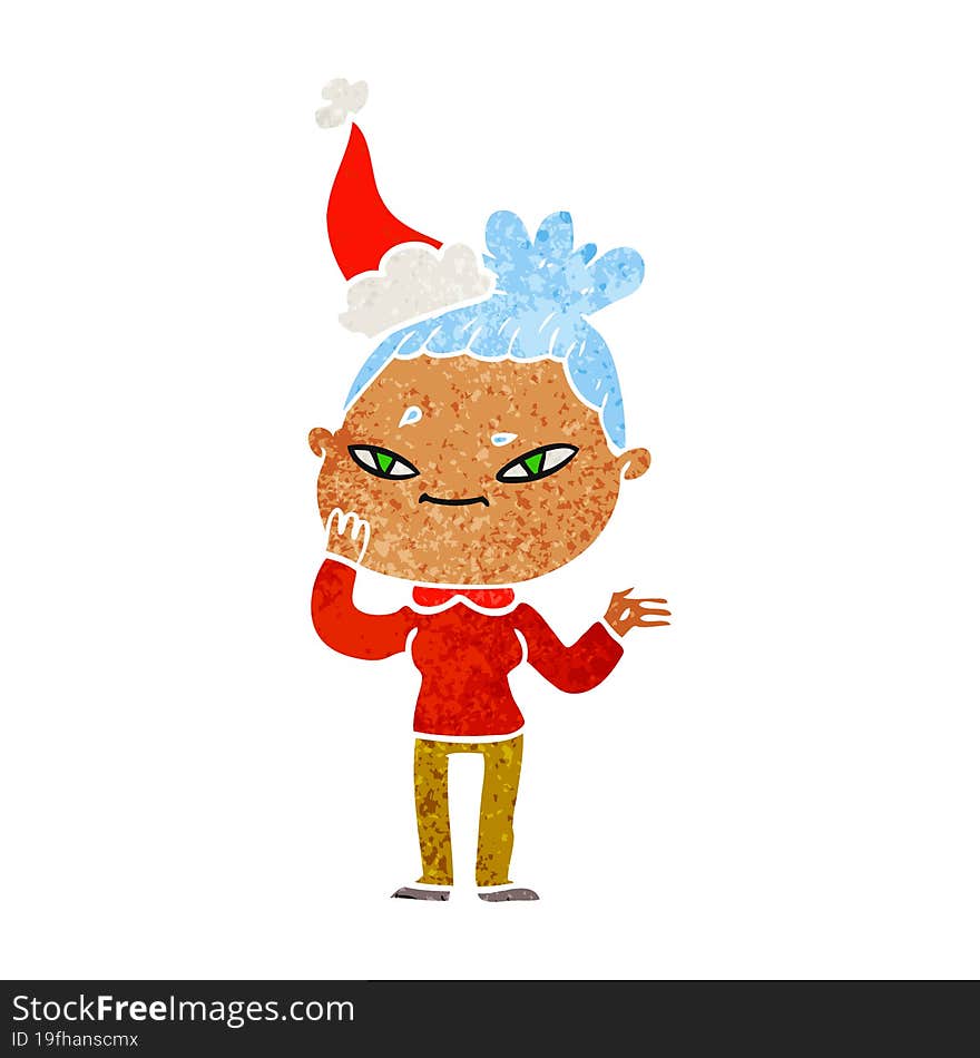 retro cartoon of a woman wearing santa hat