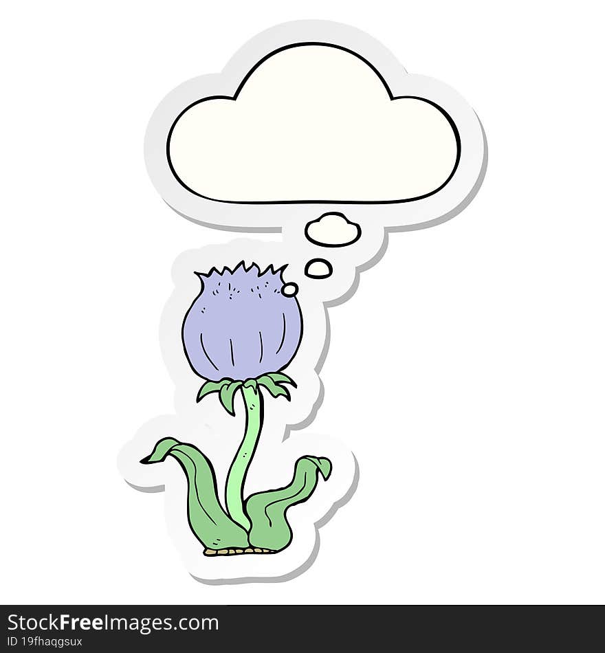 cartoon wild flower and thought bubble as a printed sticker