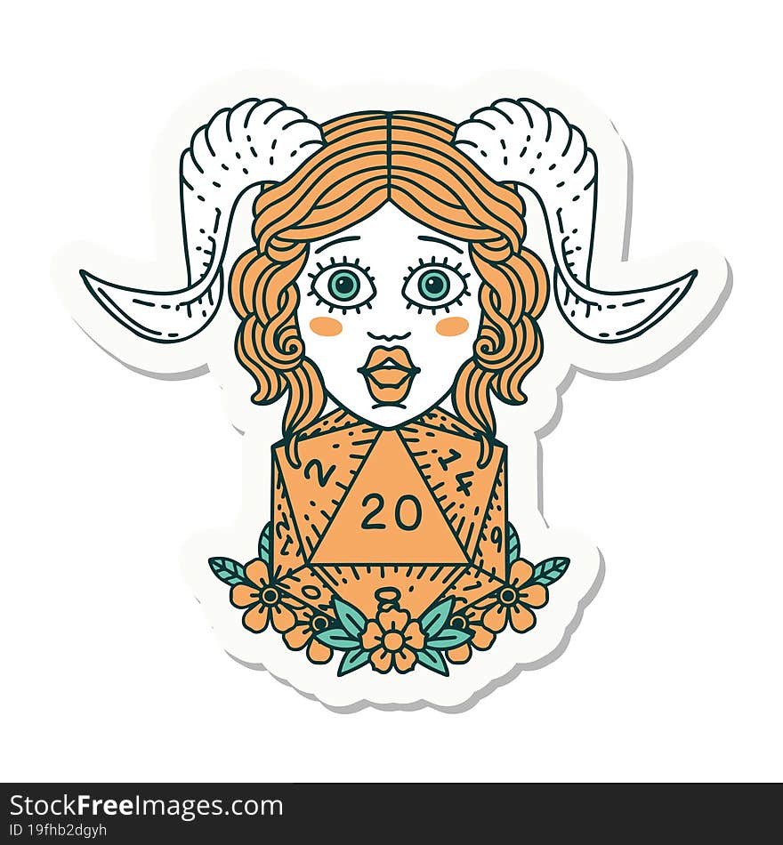 Tiefling With D20 Natural Twenty Dice Roll Sticker