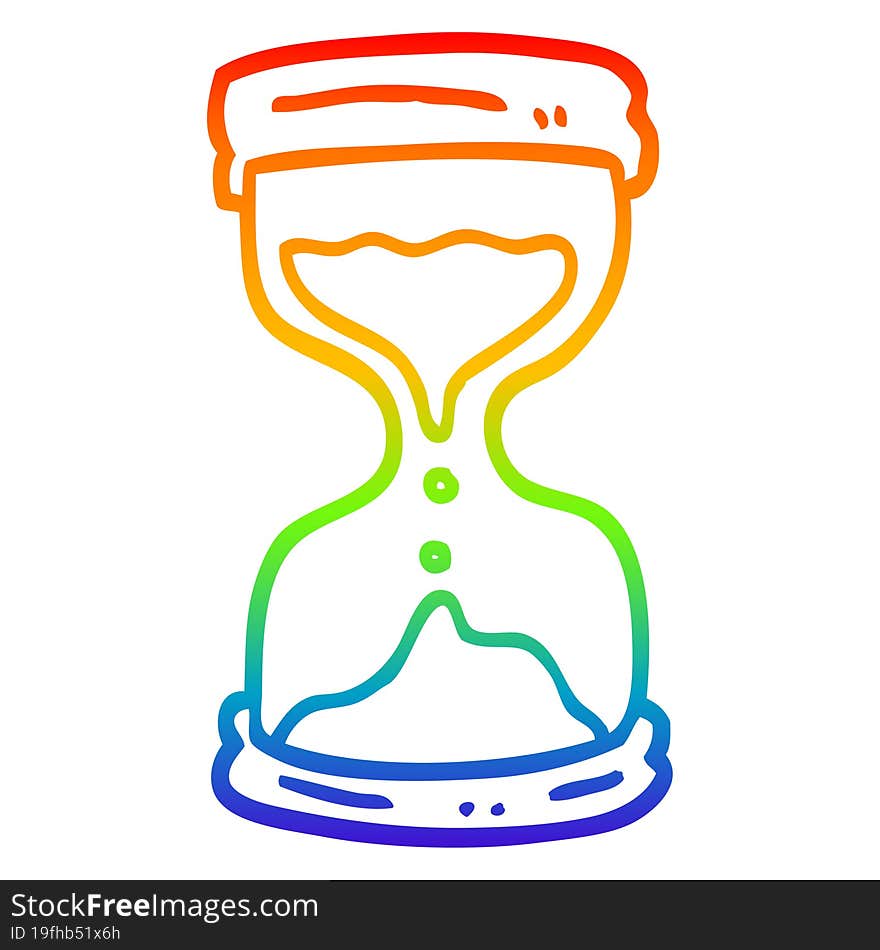 rainbow gradient line drawing of a cartoon hourglass