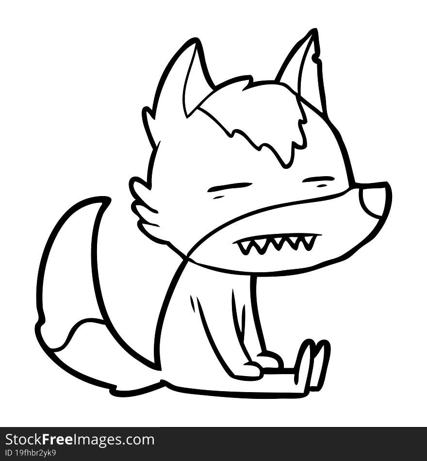 cartoon sitting  wolf showing teeth. cartoon sitting  wolf showing teeth