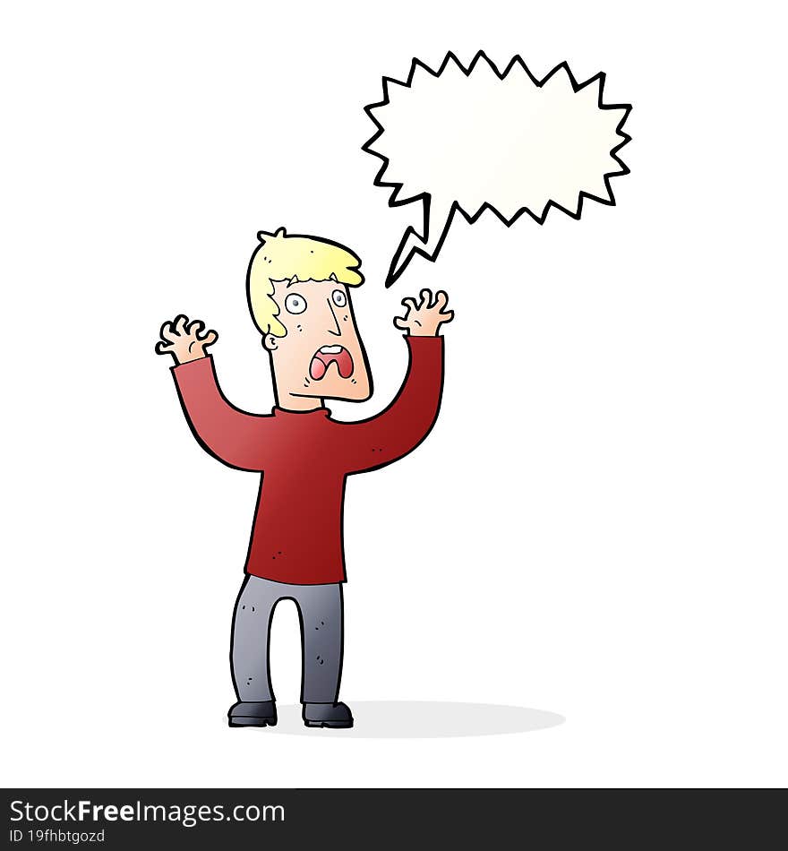 cartoon frightened man with speech bubble