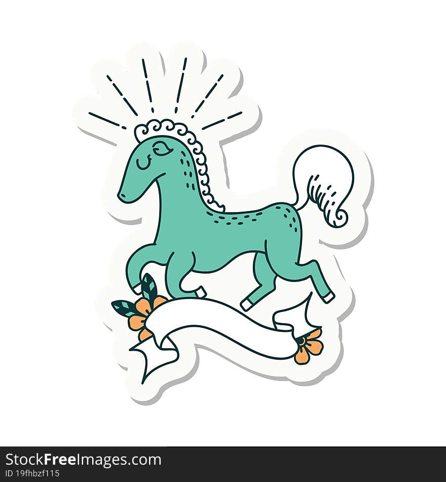 sticker of a tattoo style prancing stallion