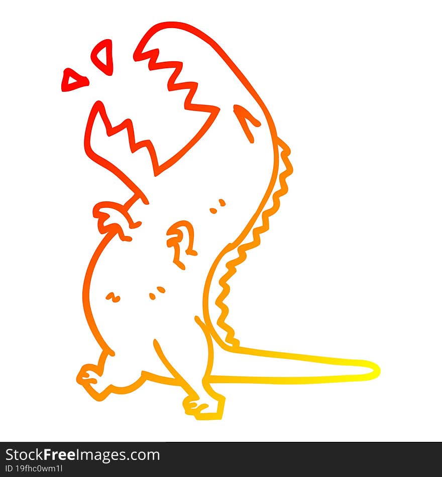 warm gradient line drawing of a cartoon roaring t rex