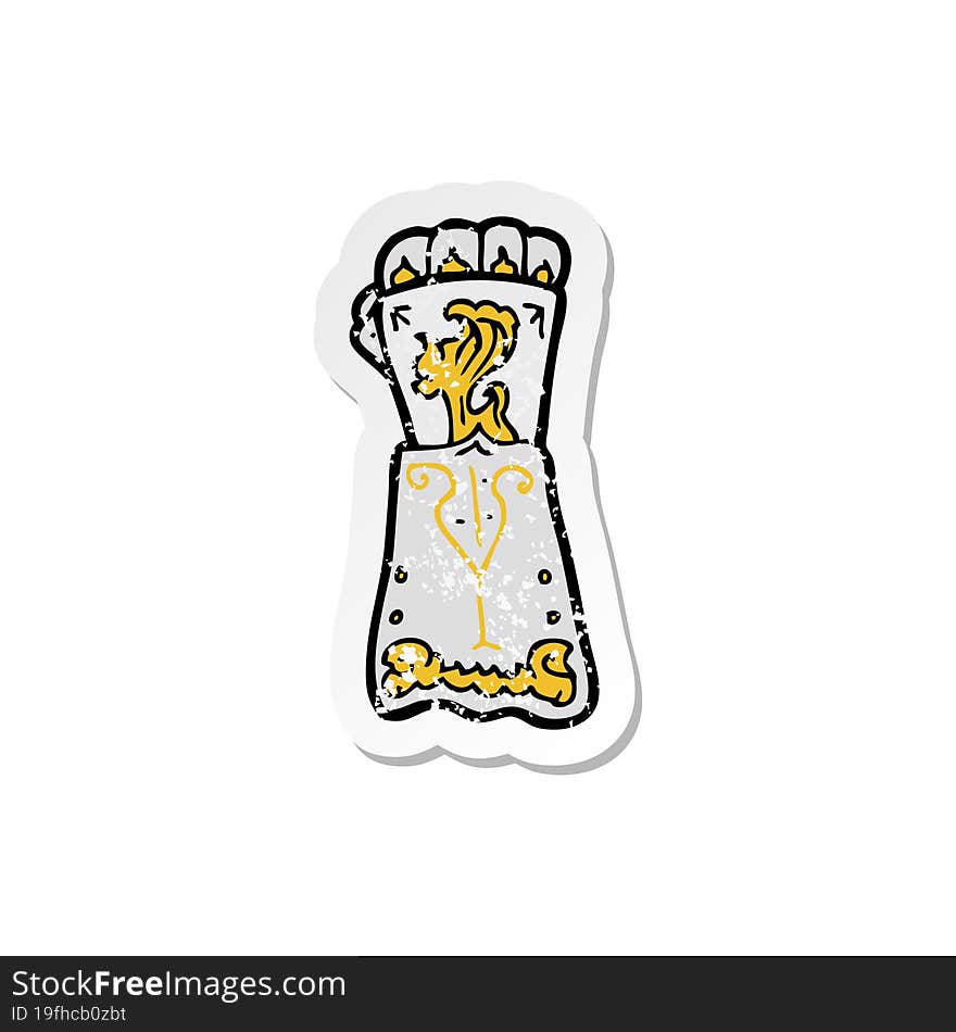 retro distressed sticker of a cartoon gauntlet