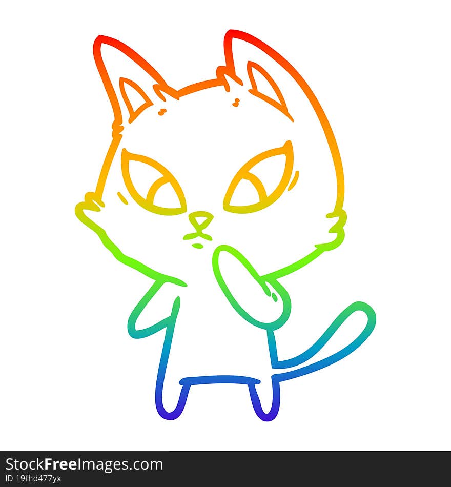 rainbow gradient line drawing confused cartoon cat