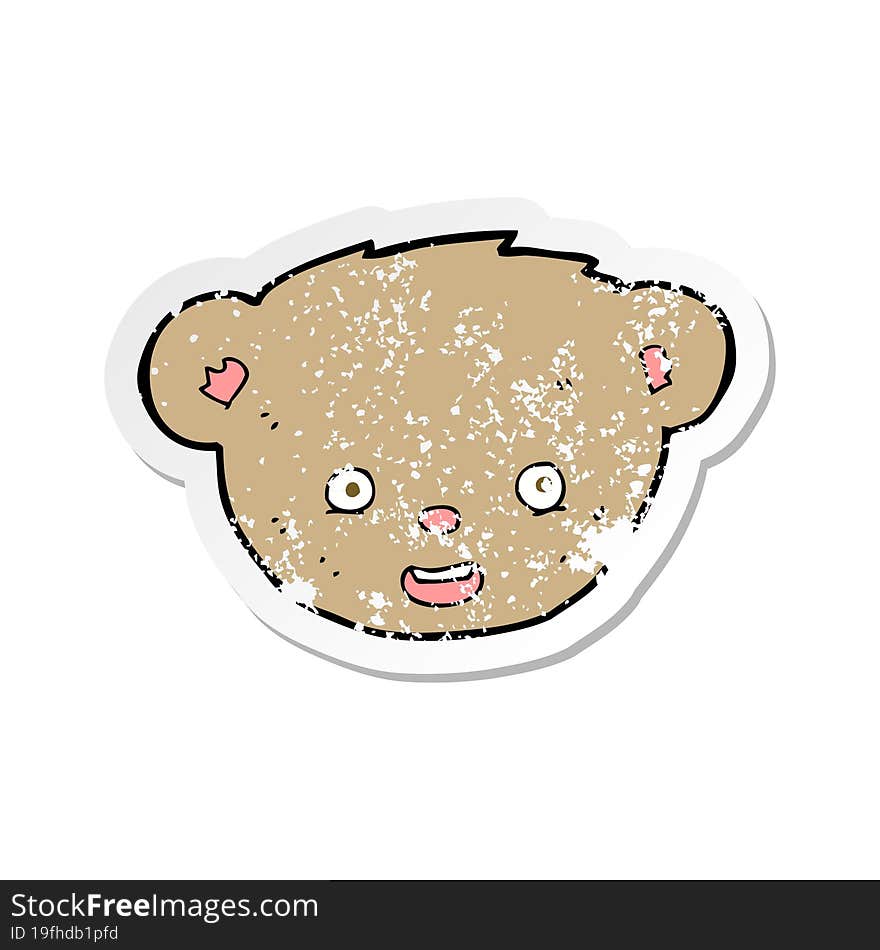 retro distressed sticker of a cartoon teddy bear face