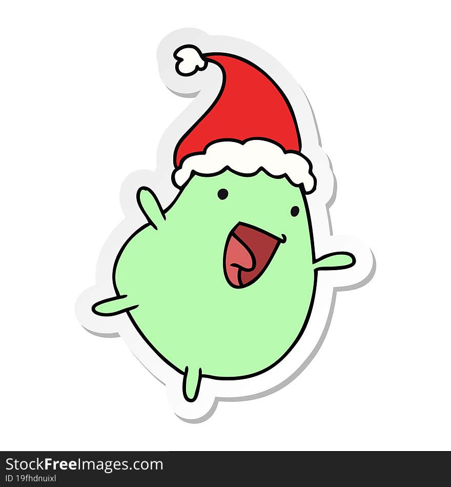 hand drawn christmas sticker cartoon of kawaii bean