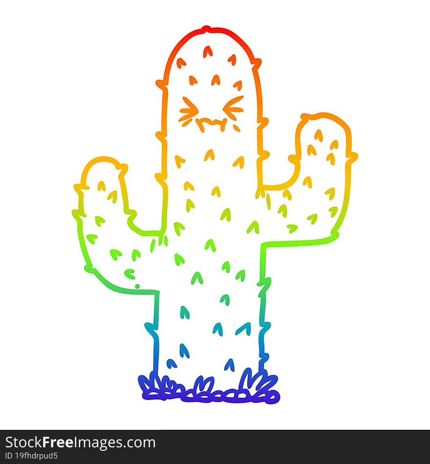 Rainbow Gradient Line Drawing Cartoon Cactus