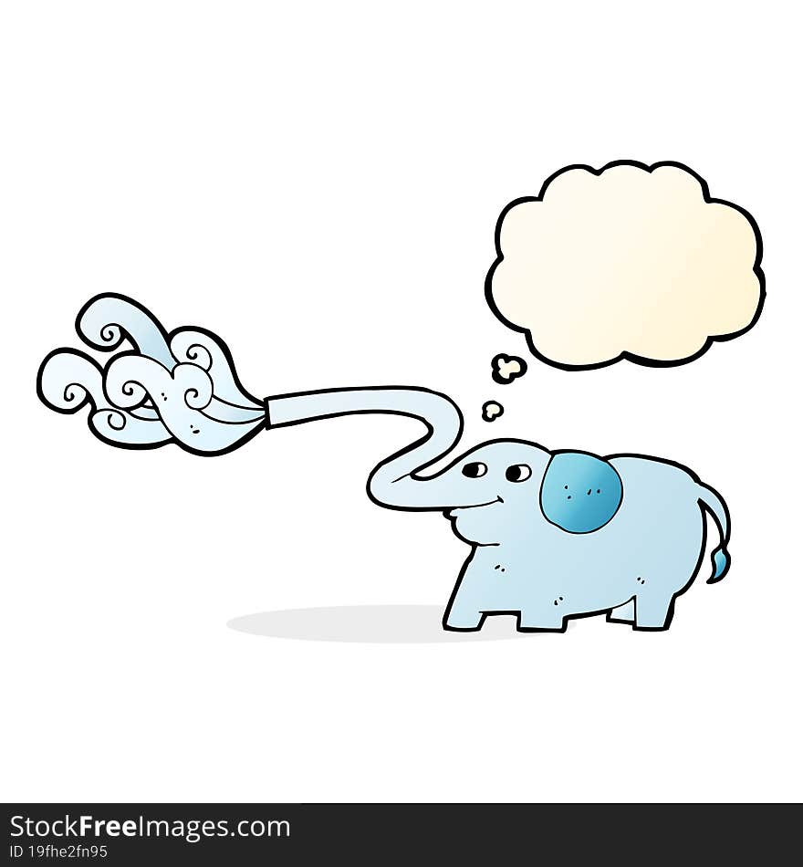 cartoon elephant squirting water with thought bubble