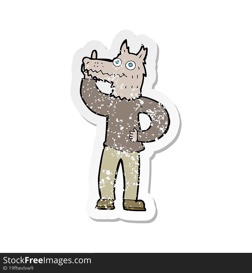 retro distressed sticker of a cartoon werewolf with idea