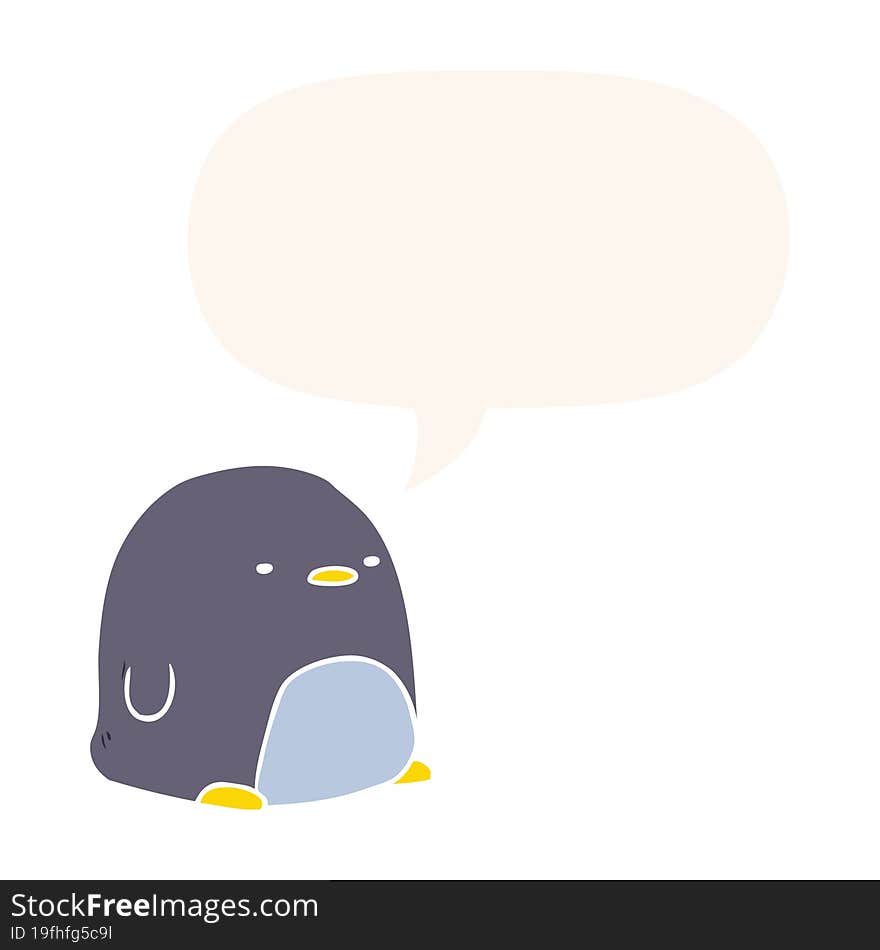 cute cartoon penguin and speech bubble in retro style