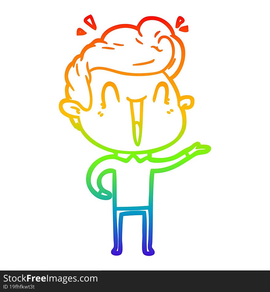 rainbow gradient line drawing of a cartoon excited man