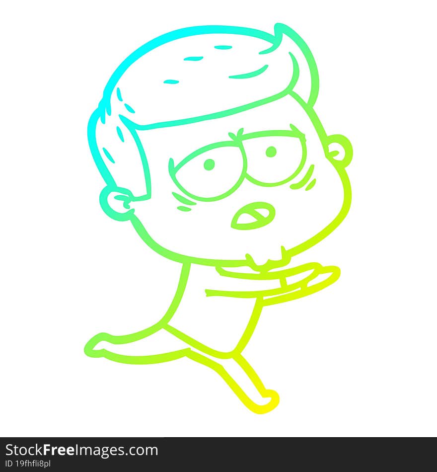 cold gradient line drawing cartoon tired man