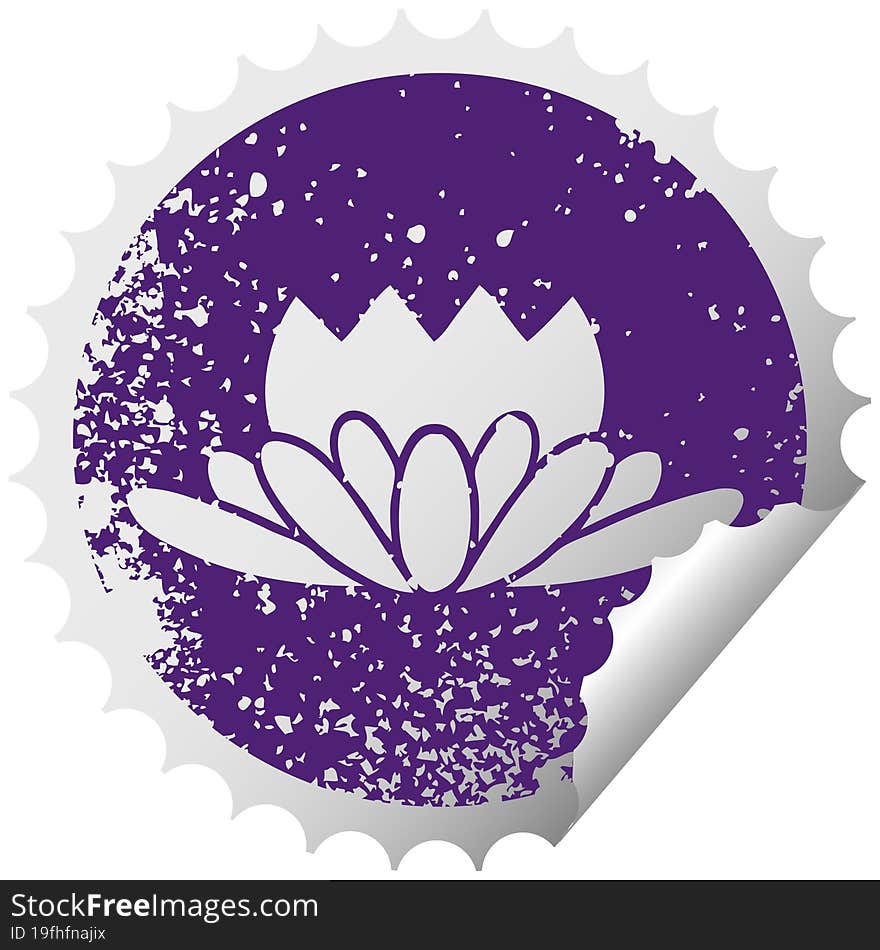 distressed circular peeling sticker symbol flower