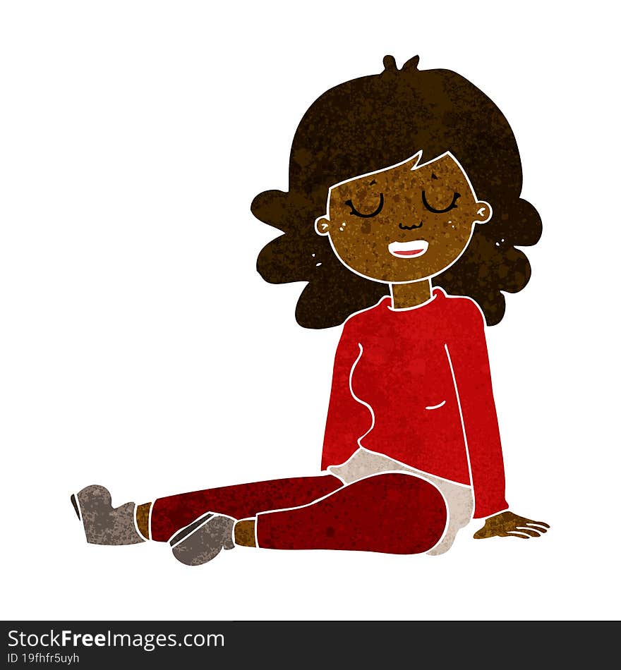 cartoon happy woman sitting on floor