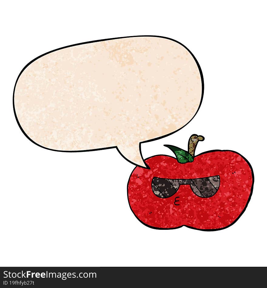 Cartoon Cool Apple And Speech Bubble In Retro Texture Style