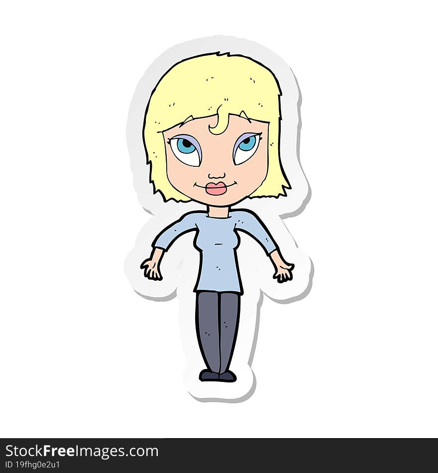 Sticker Of A Cartoon Girl Shrugging Shoulders