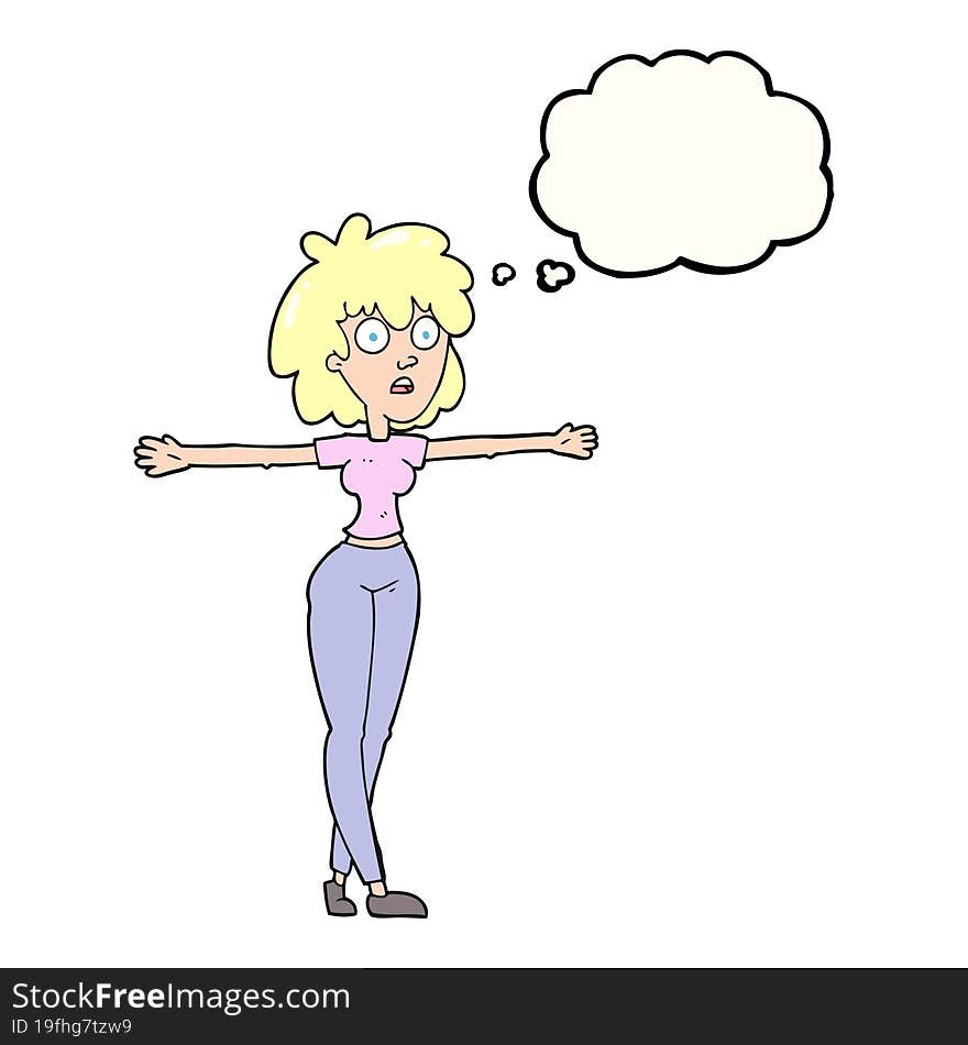 Thought Bubble Cartoon Woman Spreading Arms