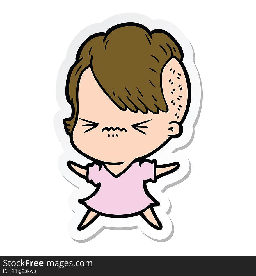 sticker of a cartoon annoyed hipster girl