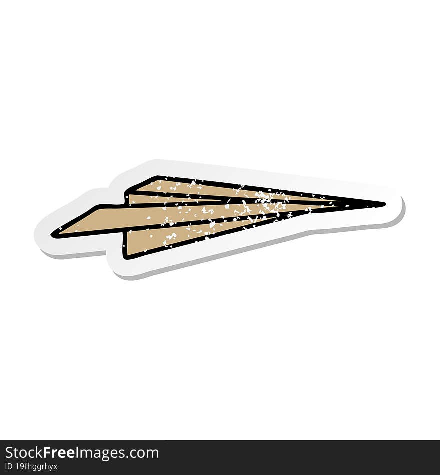 distressed sticker of a cute cartoon paper aeroplane