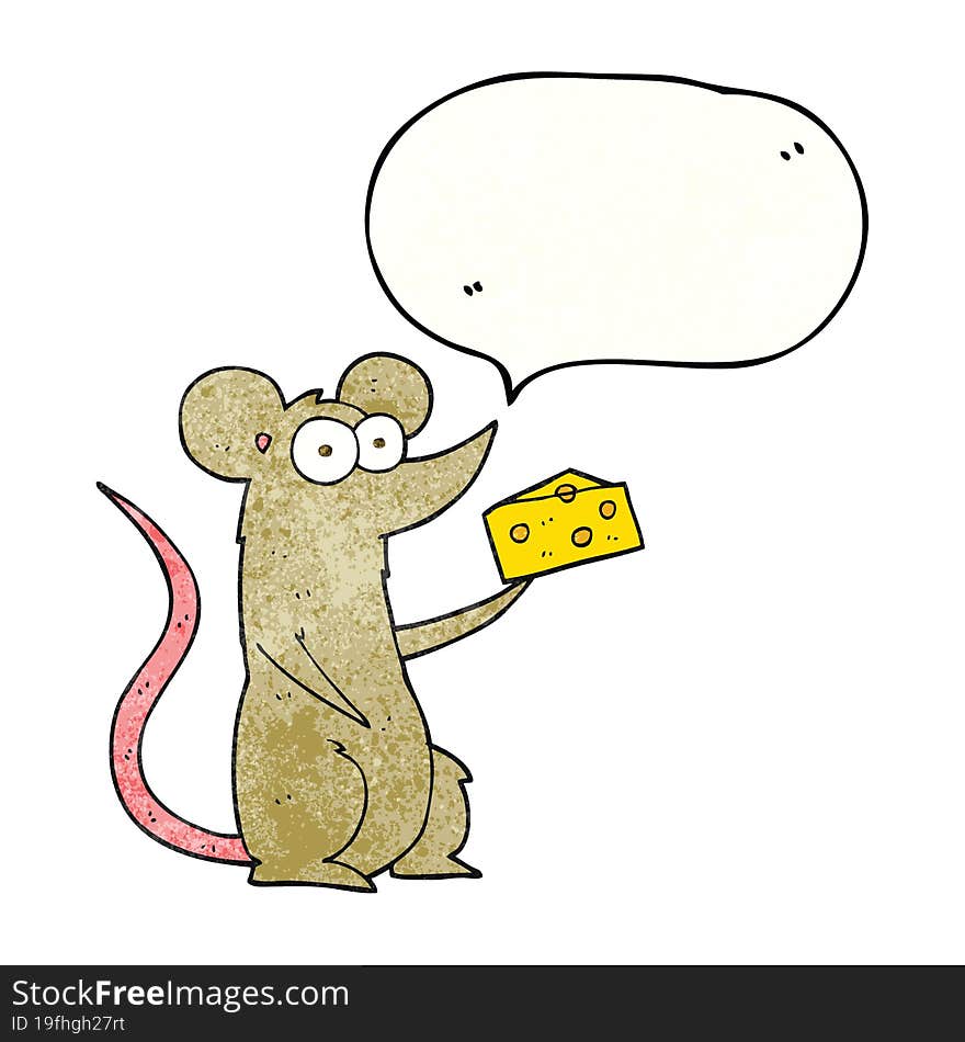 speech bubble textured cartoon mouse with cheese