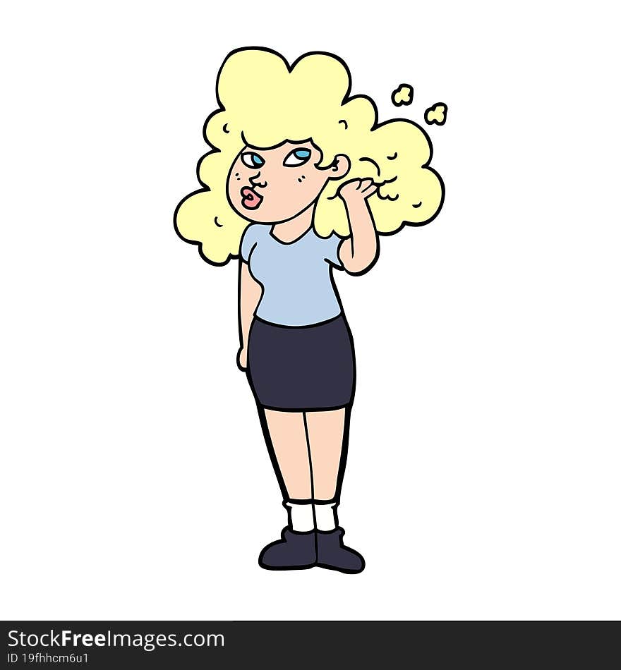 cartoon doodle girl playing with hair