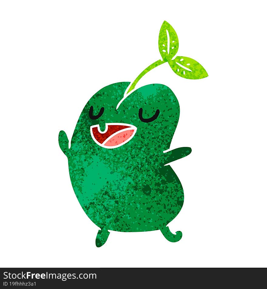 retro cartoon illustration kawaii cute sprouting bean. retro cartoon illustration kawaii cute sprouting bean