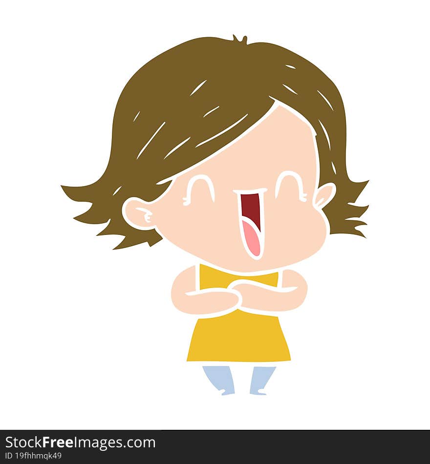 flat color style cartoon laughing woman