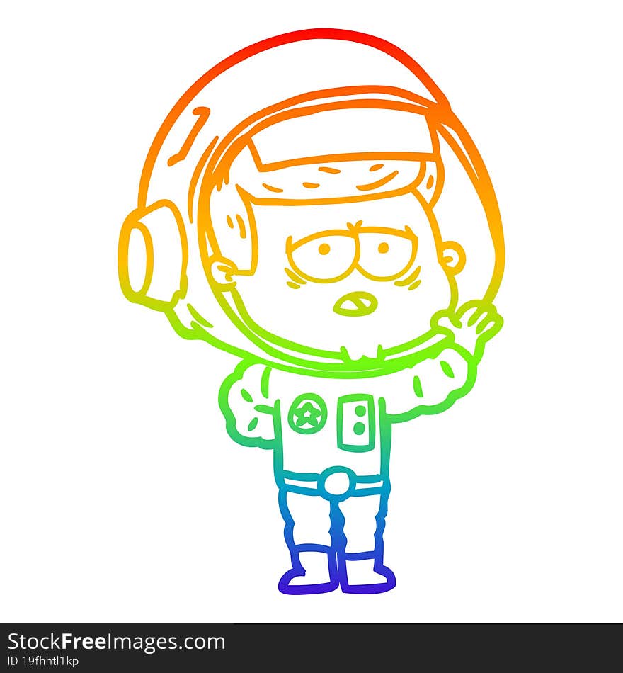 rainbow gradient line drawing cartoon tired astronaut