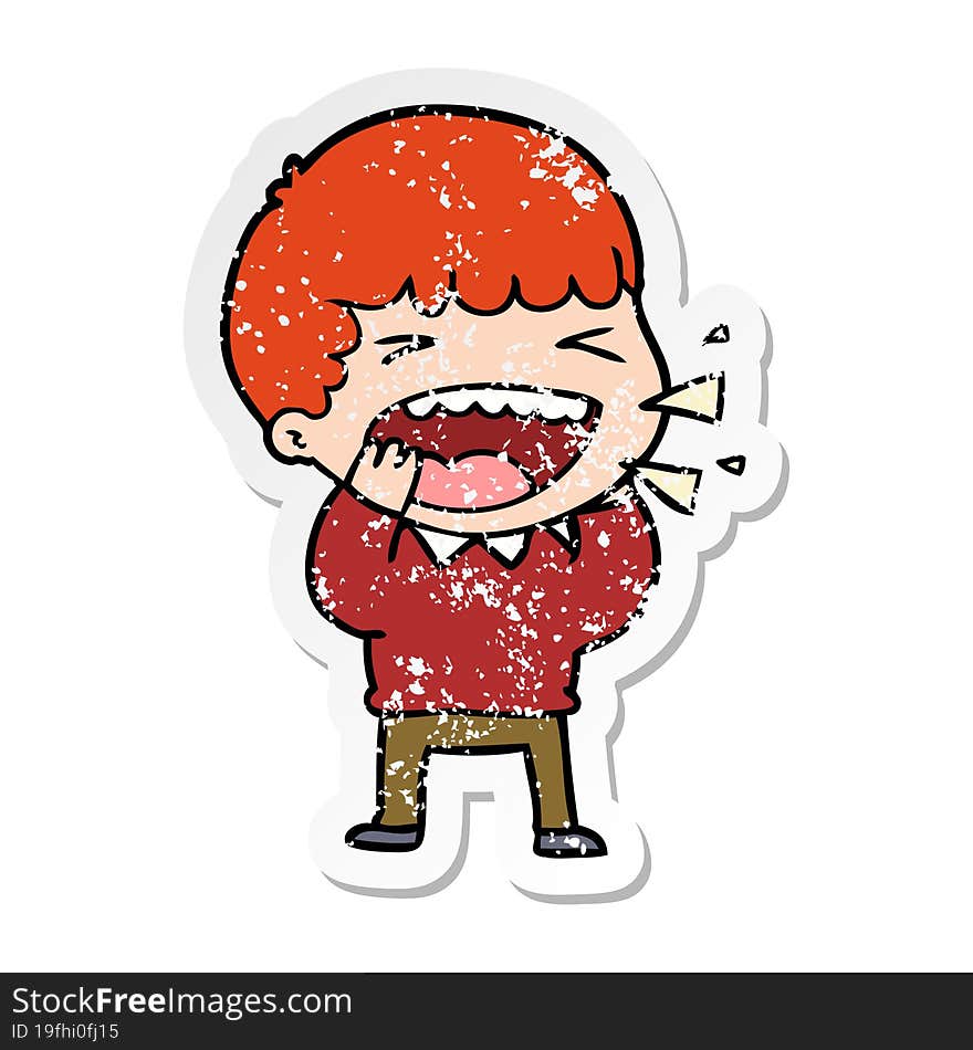 Distressed Sticker Of A Cartoon Laughing Man