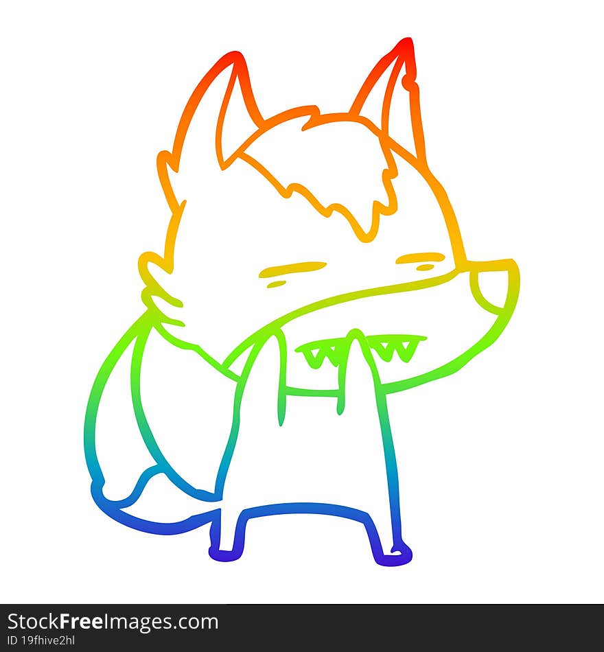 Rainbow Gradient Line Drawing Cartoon Wolf Showing Teeth