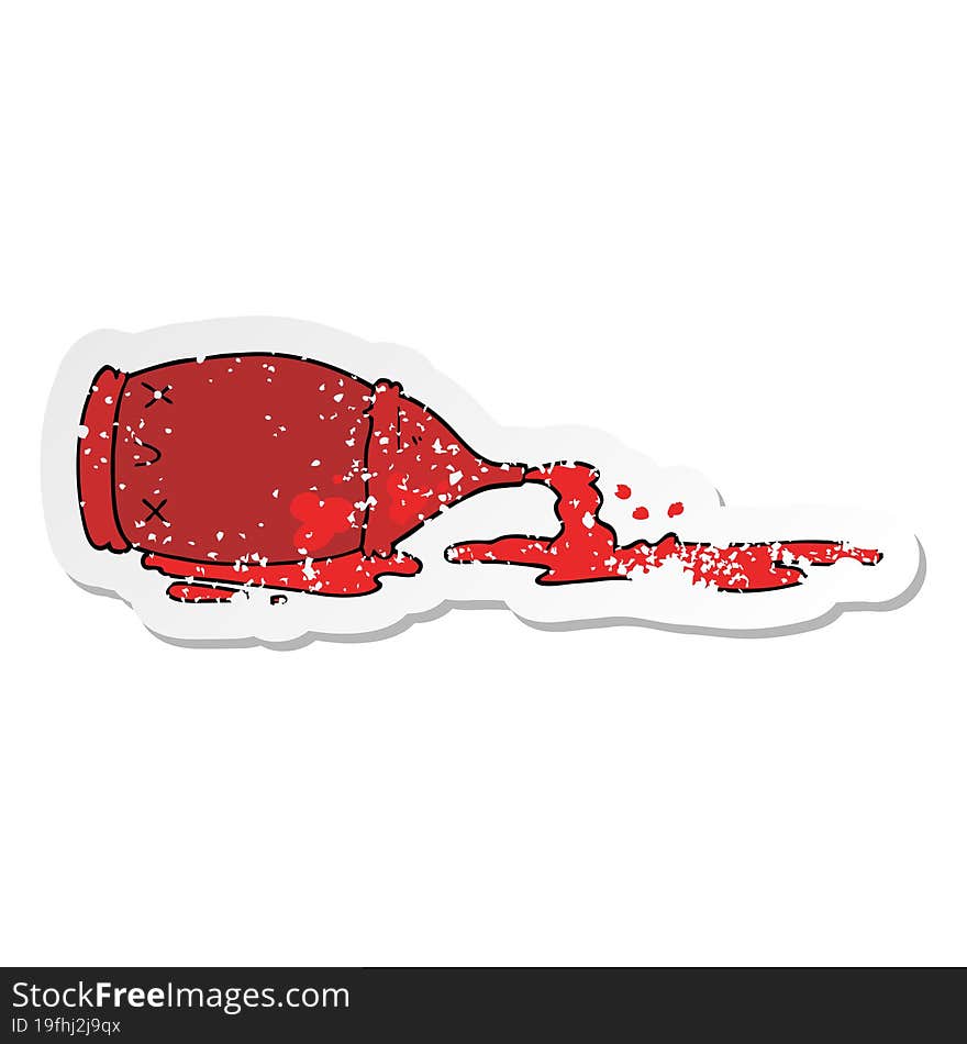 Distressed Sticker Of A Cartoon Spilled Bottle