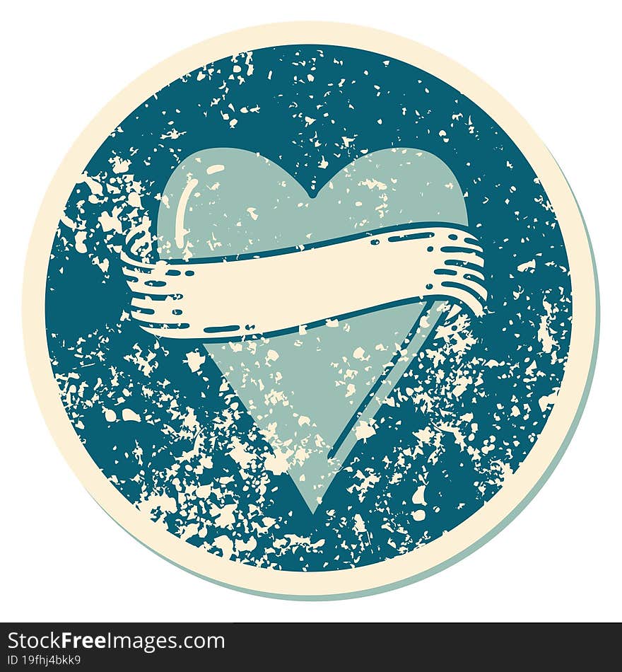 Distressed Sticker Tattoo Style Icon Of A Heart And Banner