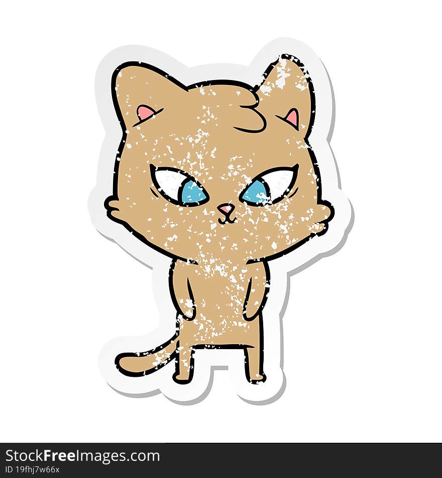 Distressed Sticker Of A Cute Cartoon Cat