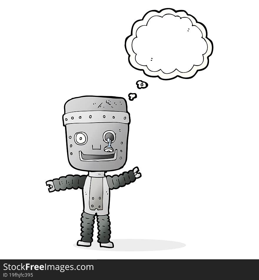 cartoon funny robot with thought bubble