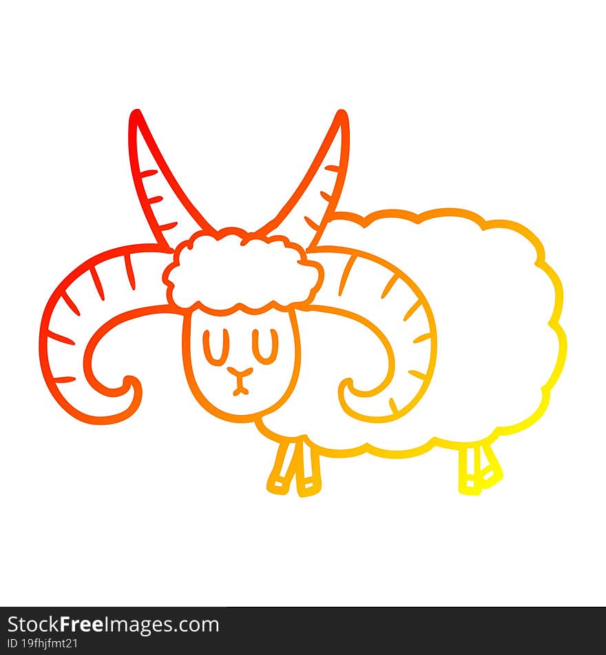 warm gradient line drawing of a cartoon long horned ram